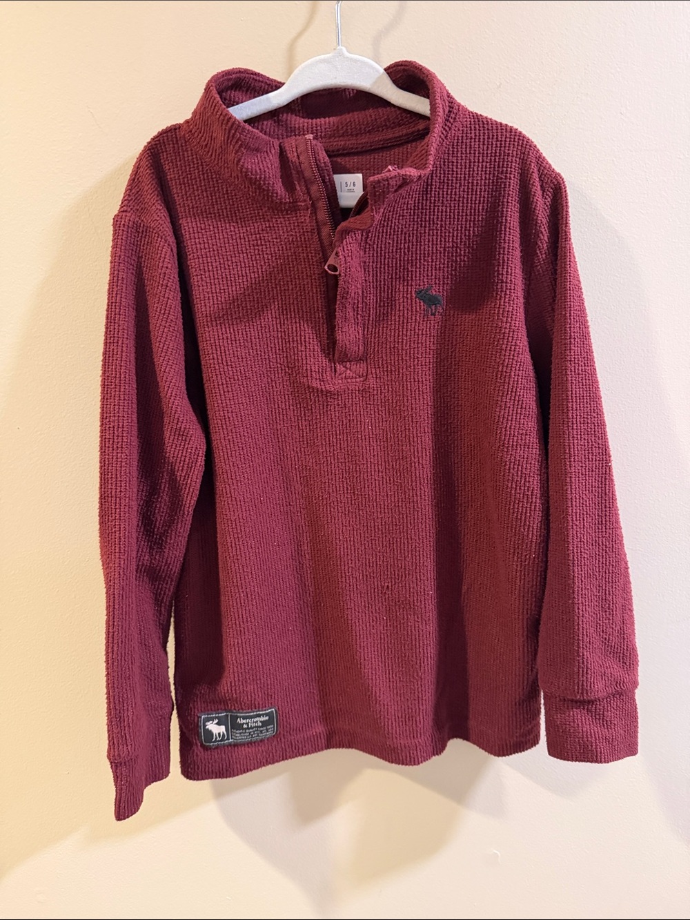 abercrombie kids Burgundy Waffle-Knit Snap Pullover